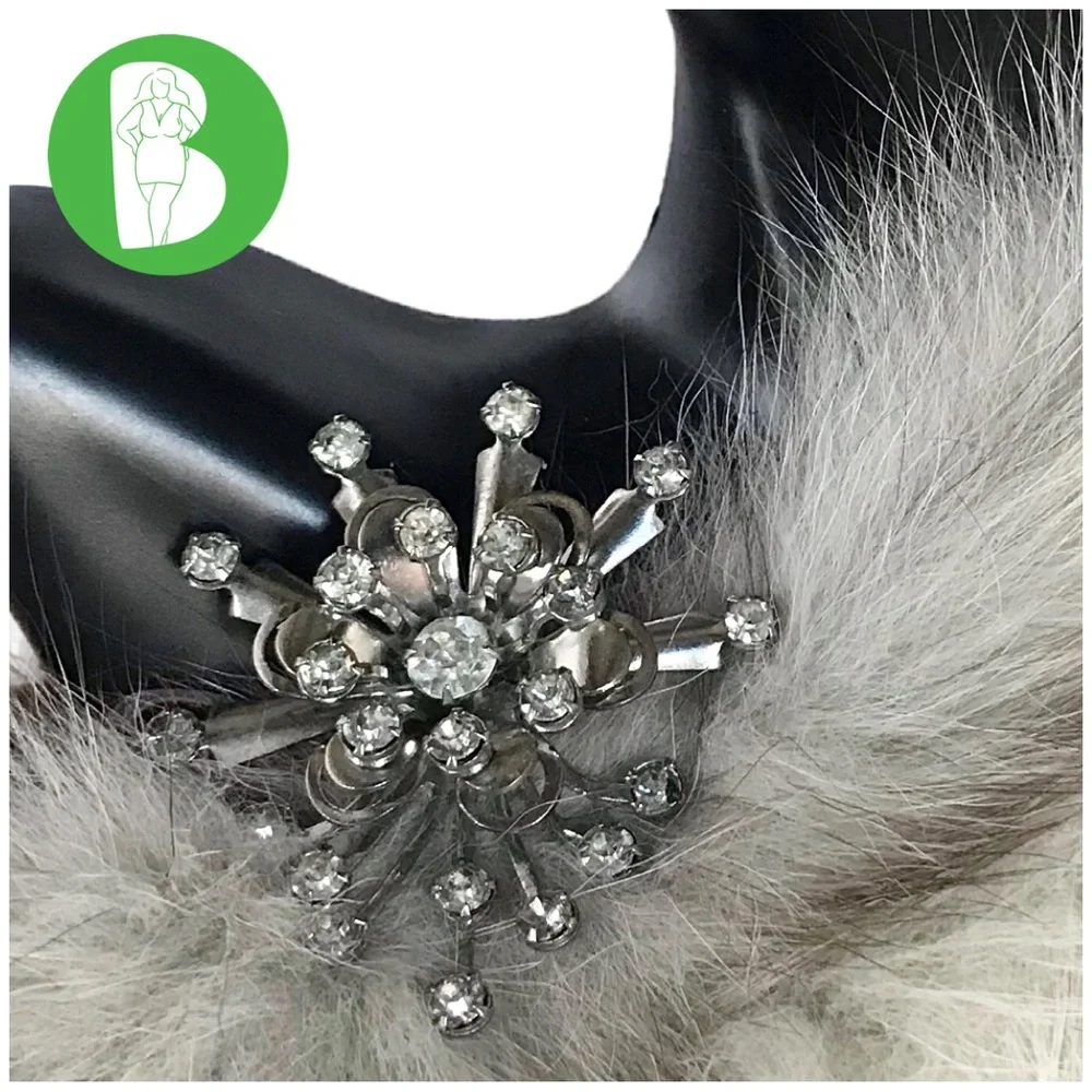 VINTAGE CIRCA 1960'S SILVER TONE CLEAR RHINESTONE SPUTNIK-LOOK BROOCH